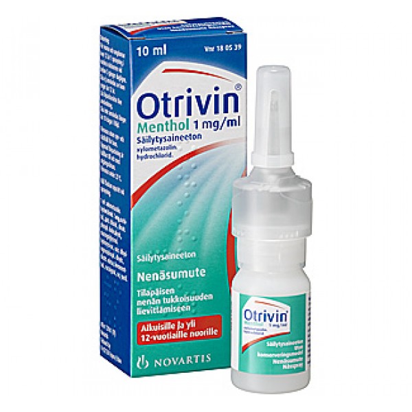 Спрей от насморка OTRIVIN MENTHOL SÄILYTYSAINEETON 1 MG/ML NENÄSUMUTE 10 ML Спрей от насморка OTRIVIN MENTHOL SÄILYTYSAINEETON 1 MG/ML NENÄSUMUTE 10 ML